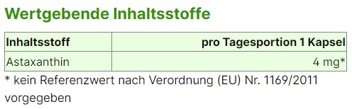 Astaxanthin Nährstoffinformationen von Energybalance