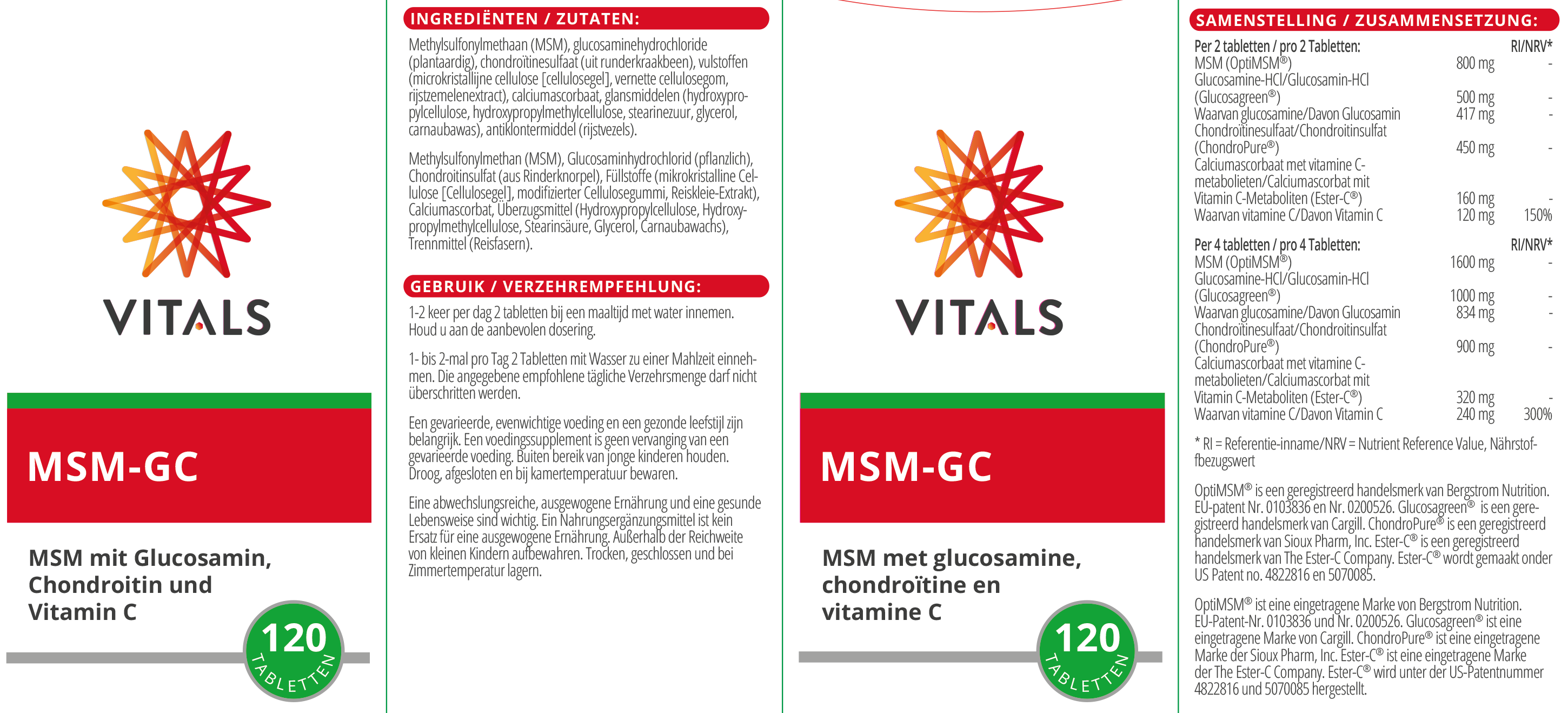 Vitals MSM-GC with glucosamine, chondroitin and vitamin C, 120 tablets Frankincense EAN: 8716717000975