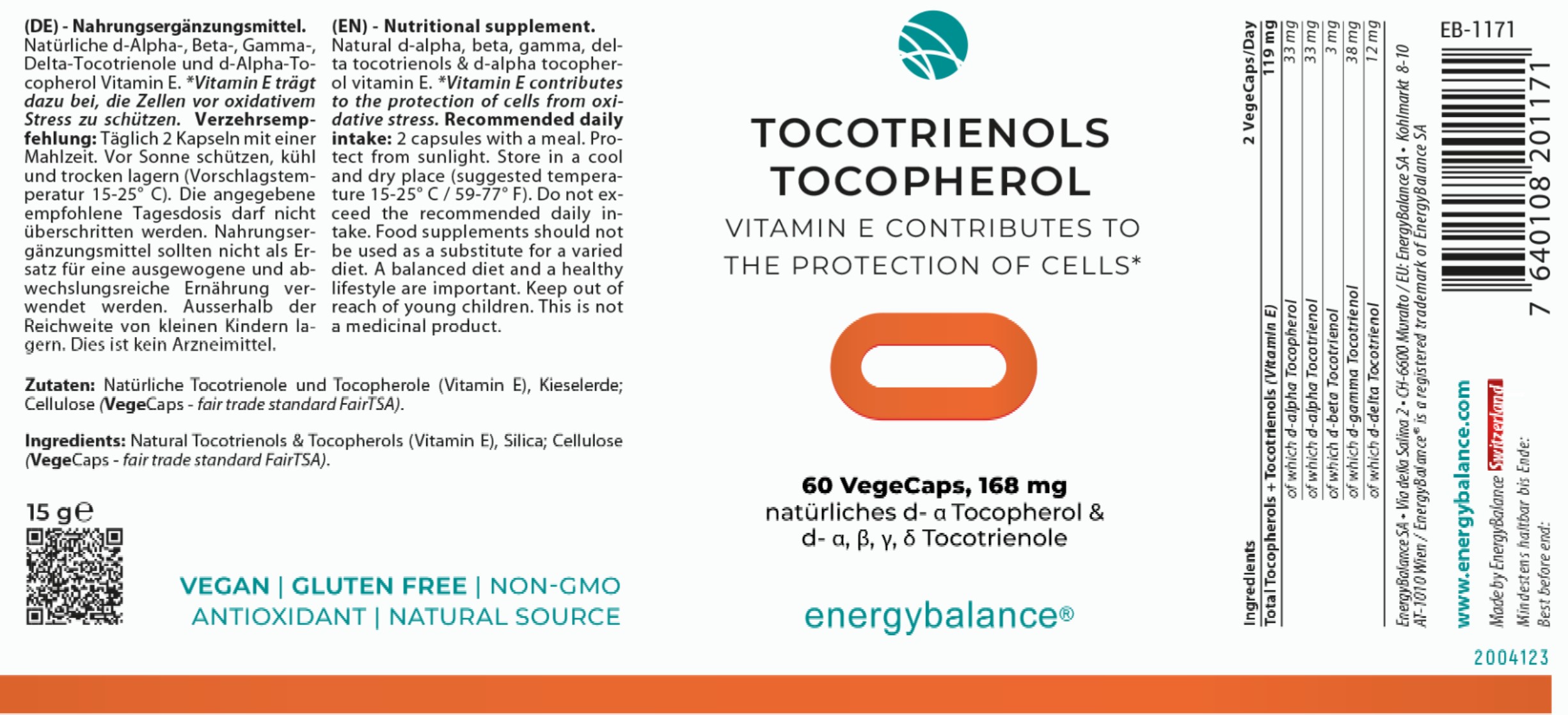 EnergyBalance Tocotrienols + Tocopherol, 60 vegetarian capsules  EAN: 7640108201171