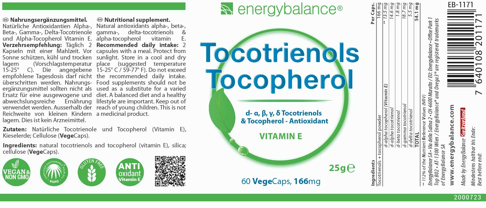 Tocotrienols Tocopherol Etikett von Energybalance