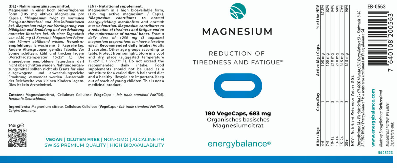 Magnesium Etikett von Energybalance