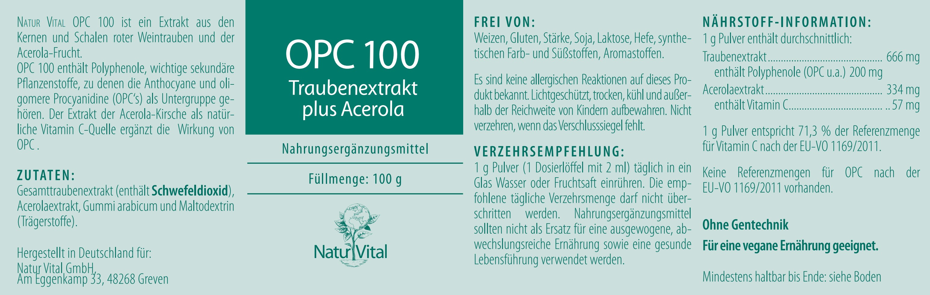 Natur Vital OPC 100 mit Acerola, 100 g  EAN: 4262512990552
