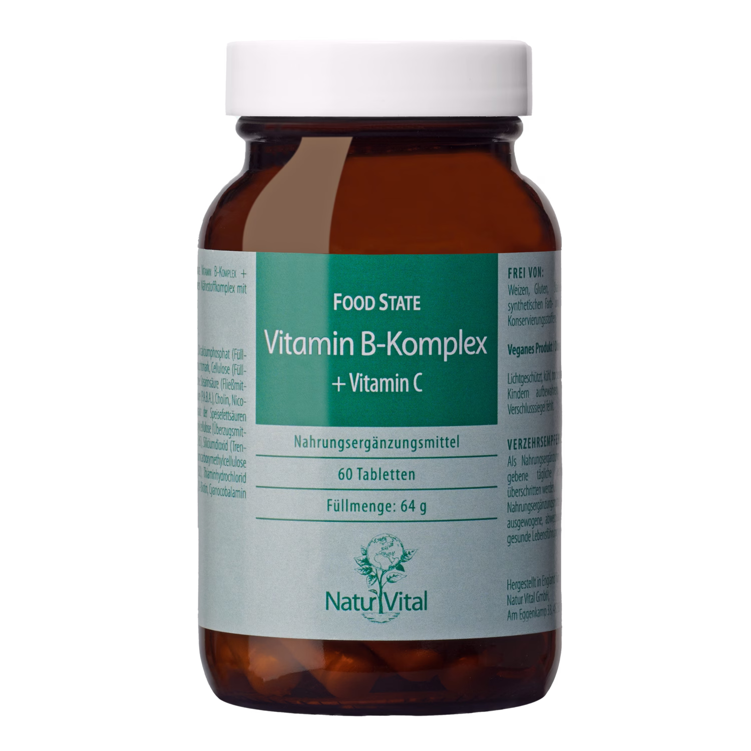 Vitamin B Komplex + Vitamin C von Natur Vital beinhaltet 60 Tabletten