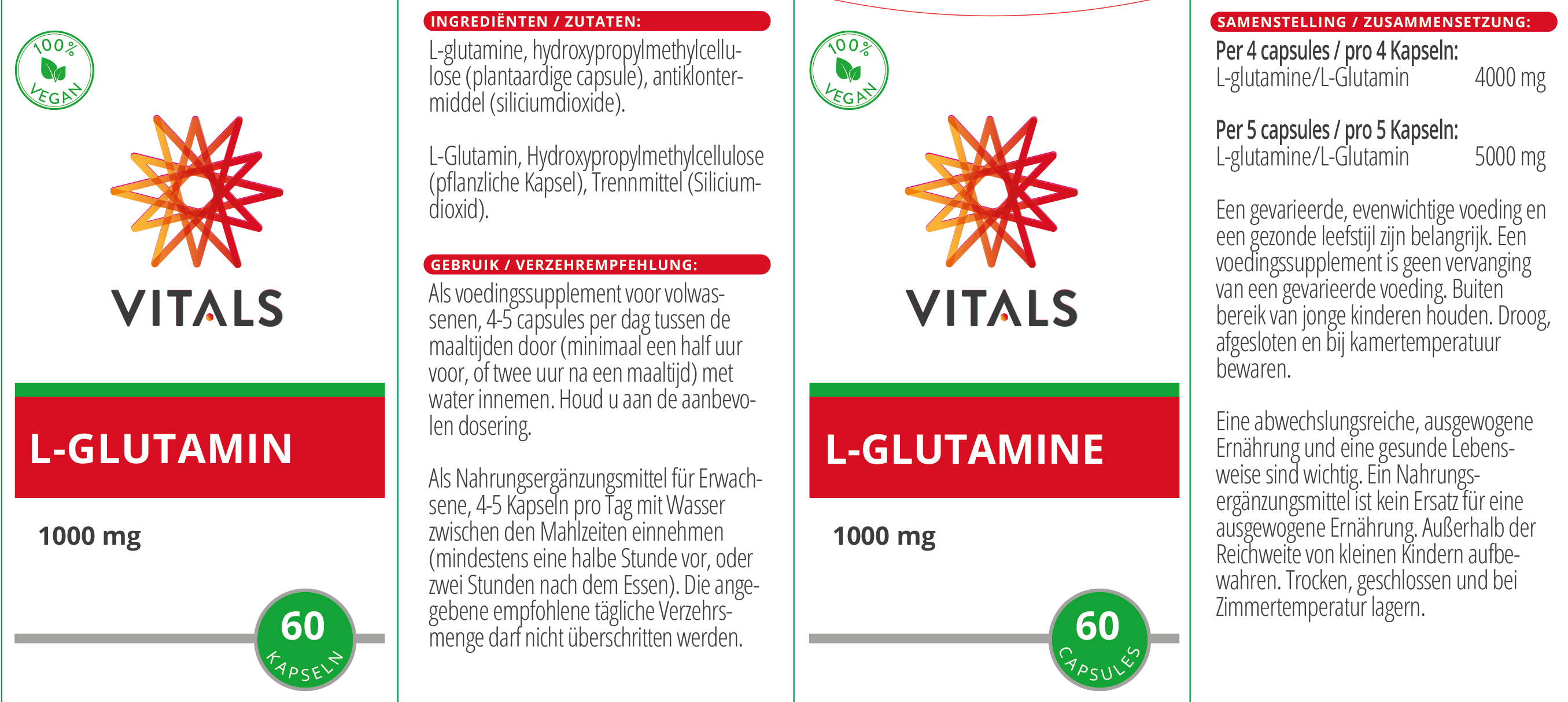 Vitals L-Glutamin 1000 mg, 60 Kapseln  EAN: 8716717003846