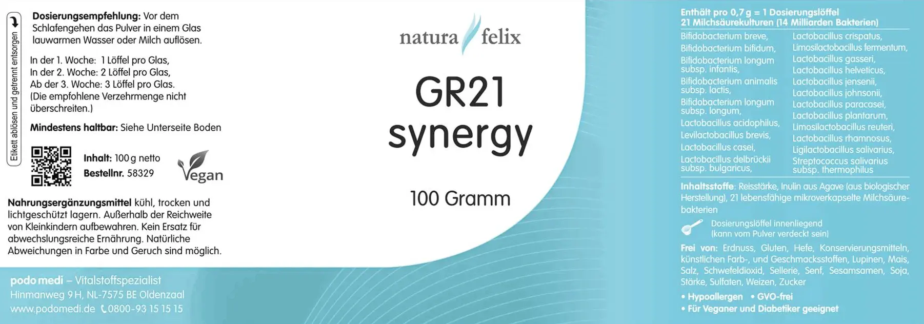 Natura Felix  GR21 synergy, 100 g Pulver. EAN:  8717729191613