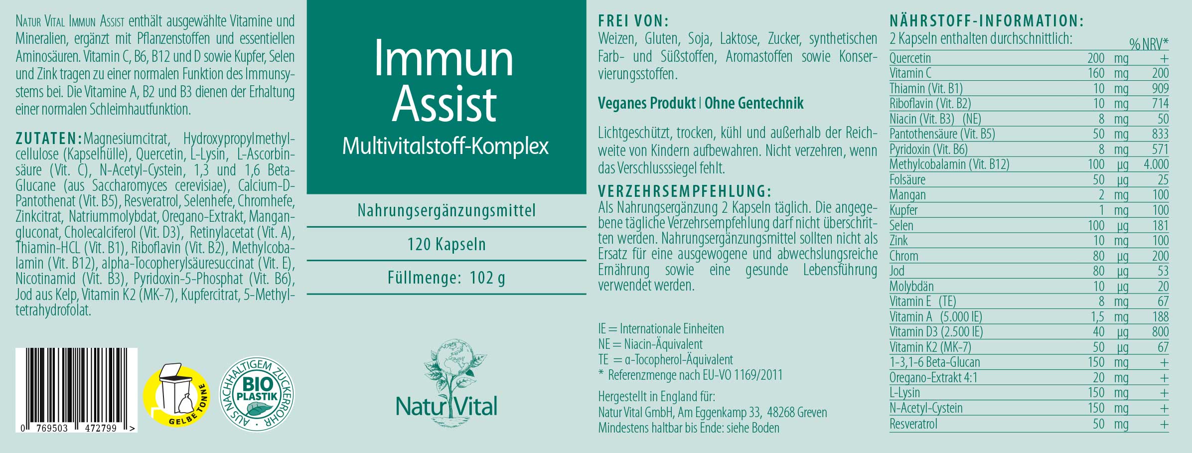 Immun Assist Etikett von Natur Vital