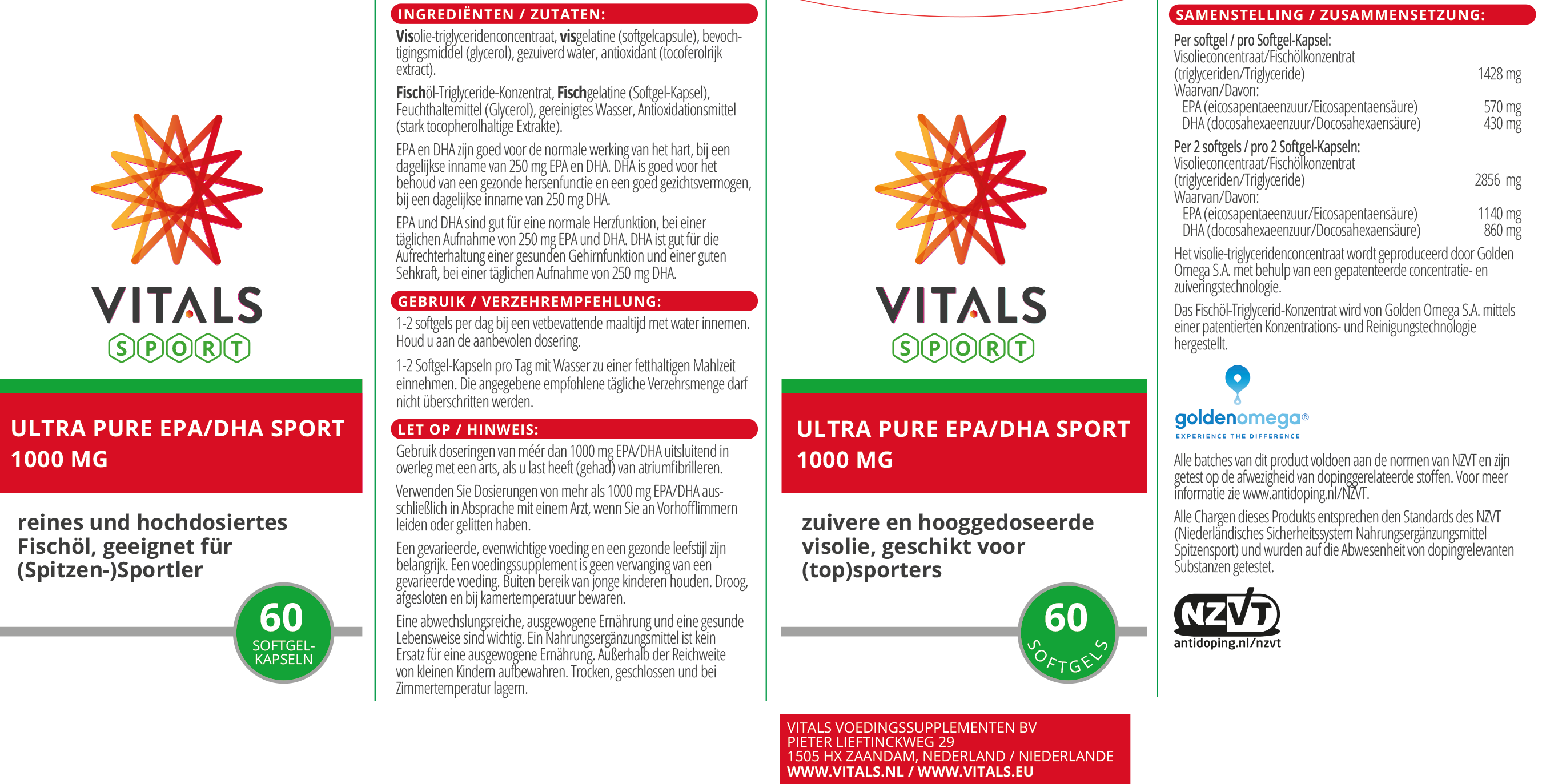 Ultra Pure EPA/DHA Sport 60 Softgel-Kapseln von Vitals Label Ultra Pure EPA/DHA Sport 60 Softgel-Kapseln von Vitals Label