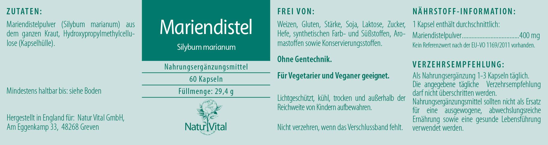 Natur Vital Mariendistel, 60 Kapseln leber-rezeptur EAN: 4262512990392
