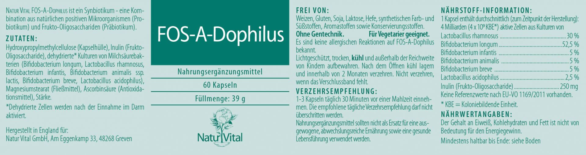 Fos-A-Dophilus Etikett von Natur Vital