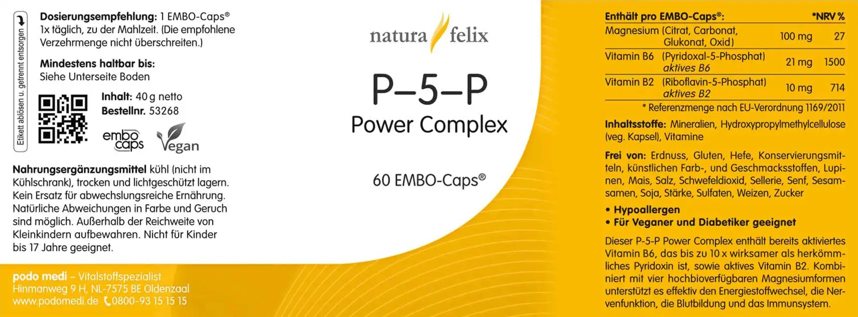 Natura Felix P-5-P Power Complex, 60 Kapseln  EAN: 8717729190197