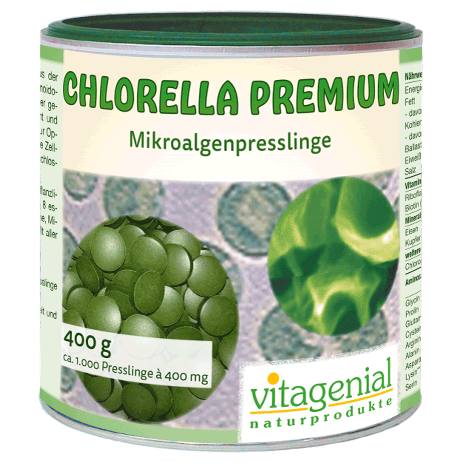 Vitagenial Reines Chlorella Pulver in Presslingen Grosse Packung