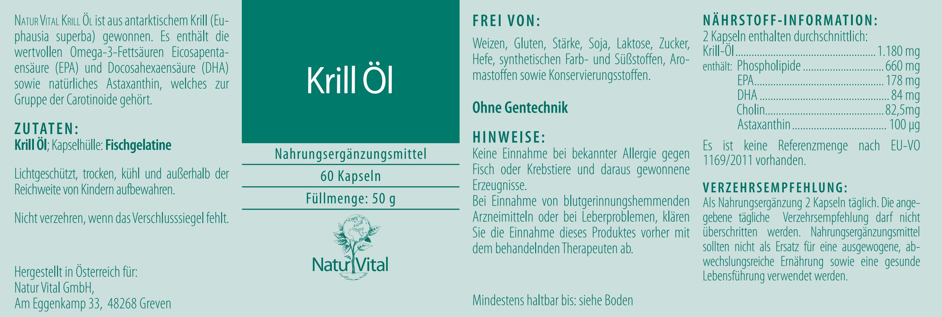 Natur Vital Krill Öl, 60 Kapseln omega-3 EAN: 4262512990347
