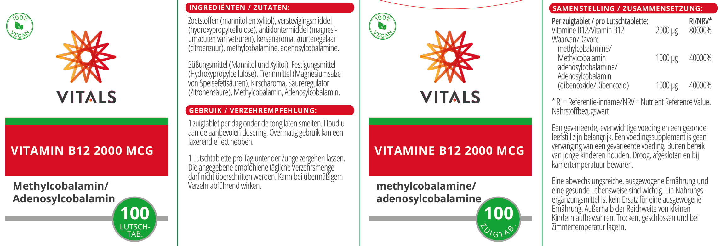 Vitals Vitamin B12 2000 mcg, 100 Lutschtabletten  EAN: 8716717002498