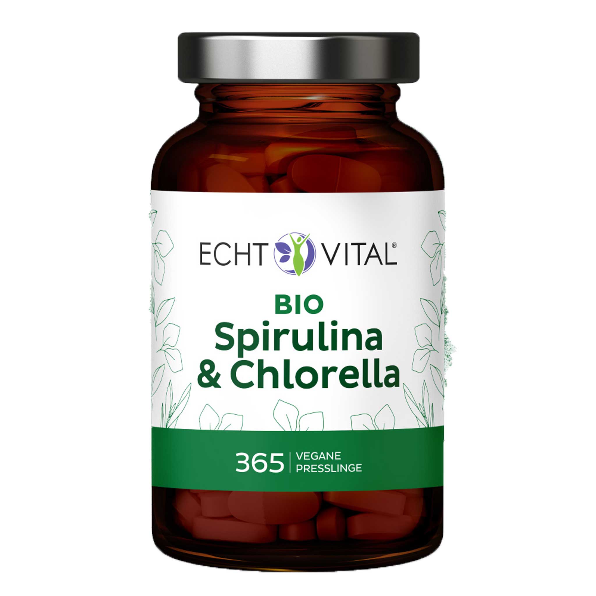 Bio Spirulina und Chlorella von Echt Vital beinhaltet 365 vegane Presslinge
