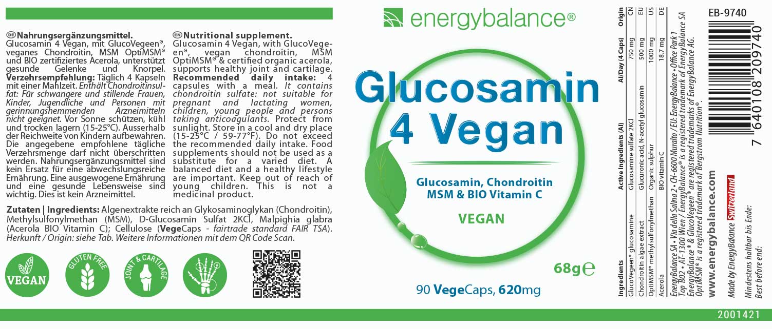 Glucosamin 4 Vegan Etikett von Energybalance