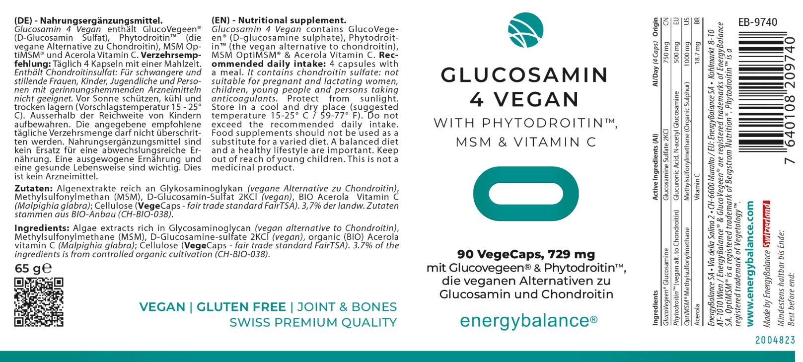 Glucosamin 4 Vegan Etikett von Energybalance