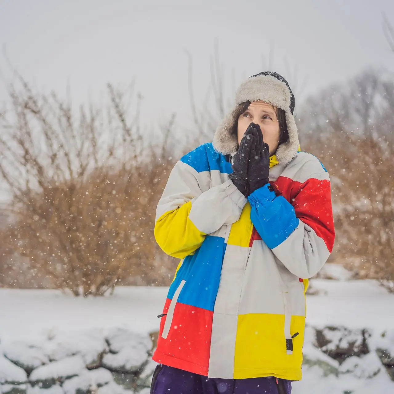 Frau im Winter bei kaltem Wetter