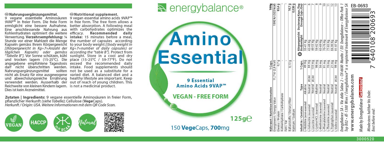 Amino Essential Etikett von Energybalance