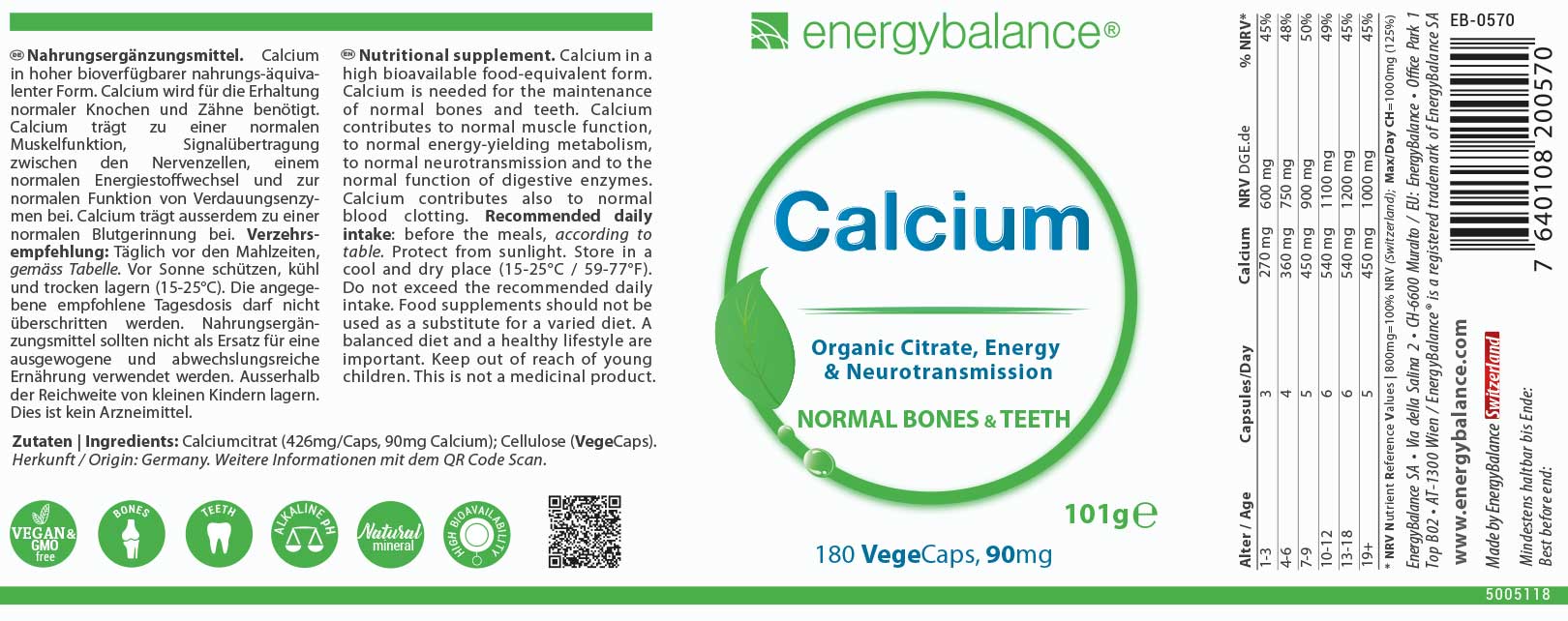 Calcium Etikett von Energybalance