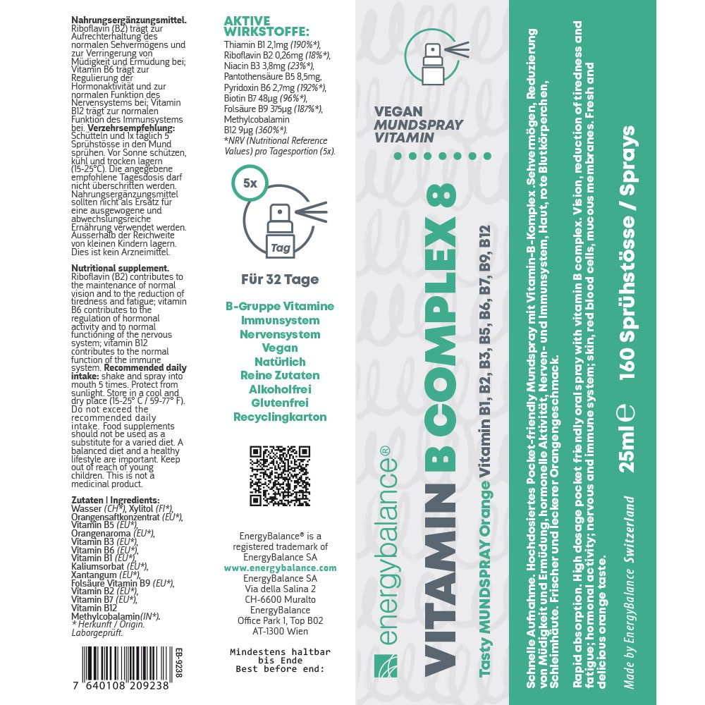 Vitamin B Complex Spray Etikett von Energybalance Vitamin B Complex Spray Etikett von Energybalance