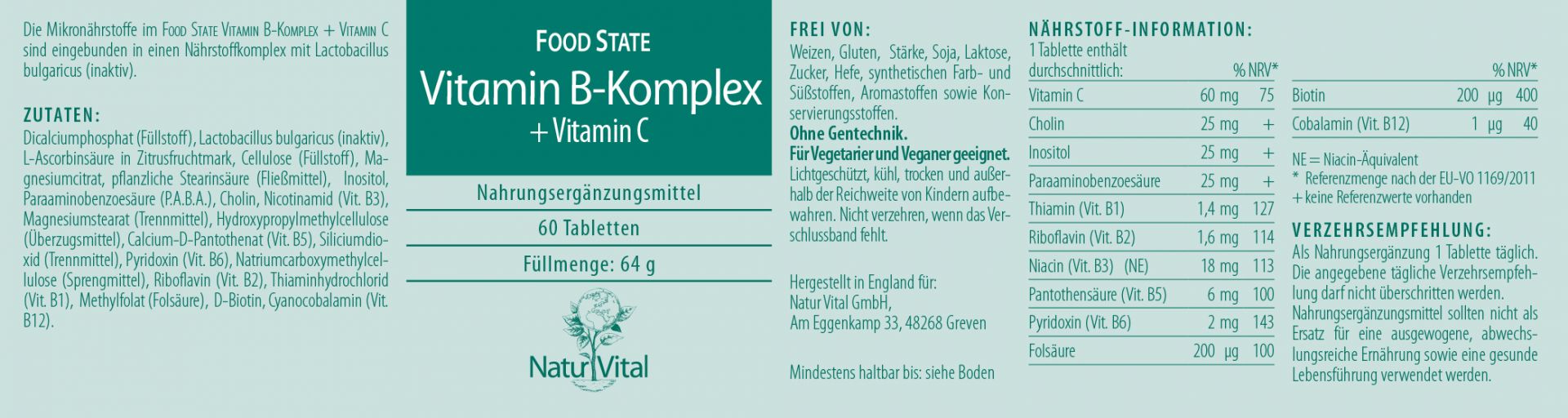 Vitamin B Komplex von Natur Vital Etikett