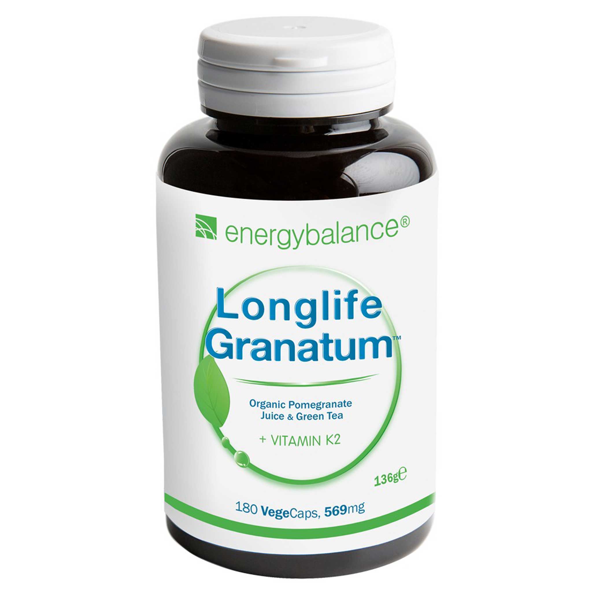 Longlife Granatum + Grüntee + Vitamin K2, 180 Kapseln