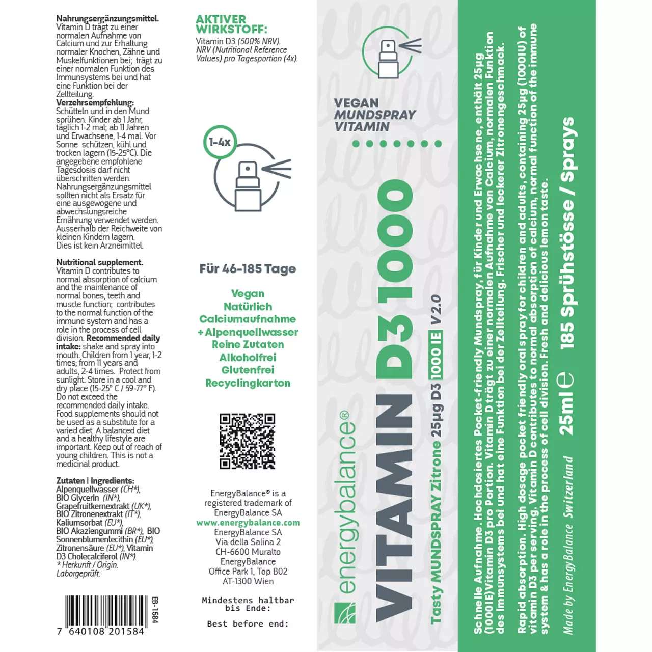 Vitamin D3 1000 Etikett von Energybalance
