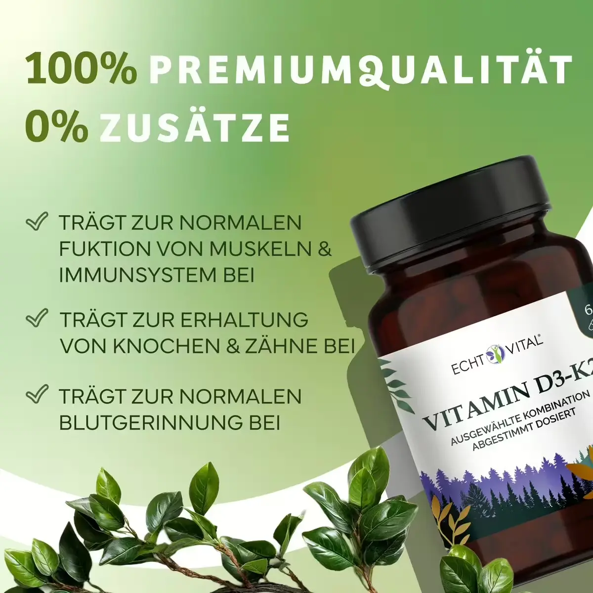 Vitamin D3 - K2, 60 capsules