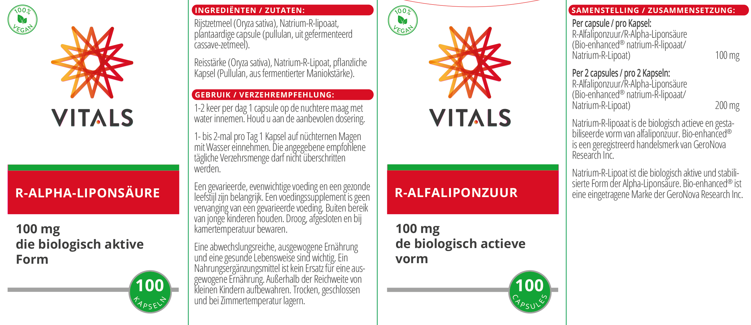 Vitals R-alpha-lipoic acid, 100 capsules  EAN: 8716717002115