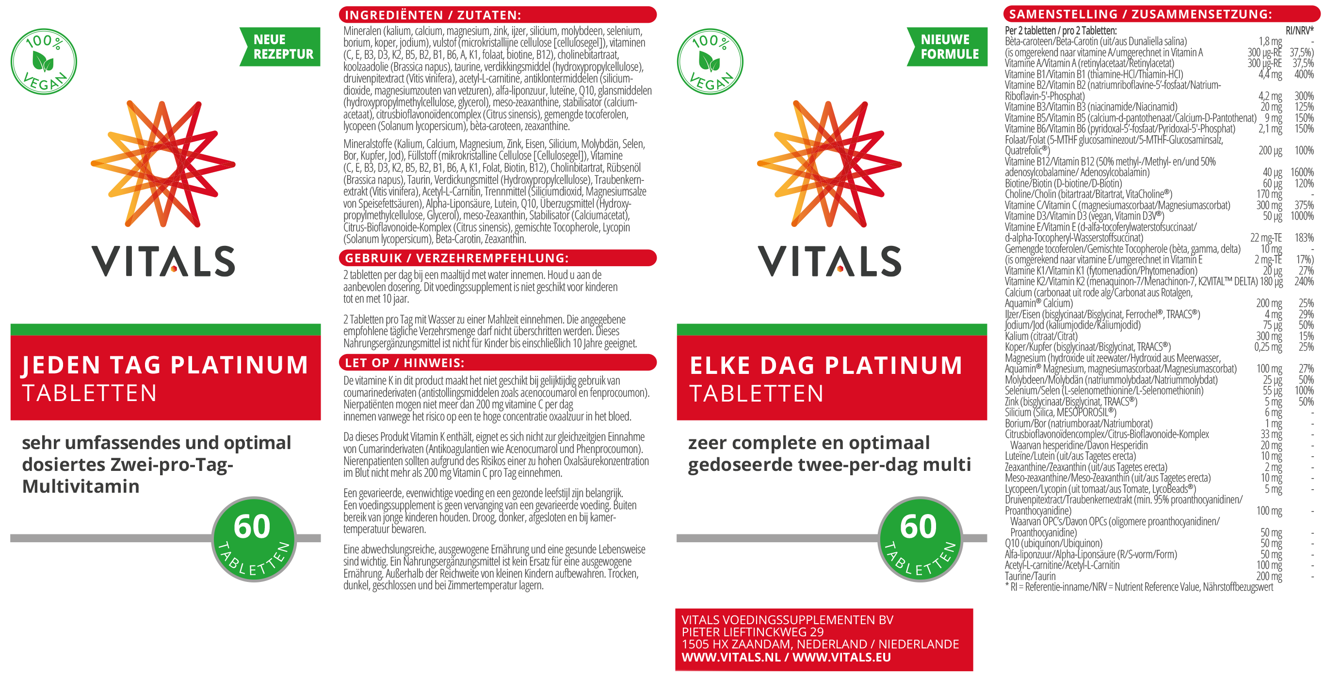 Vitals Platinum multivitamins every day, 60 tablets  EAN: 8716717004737