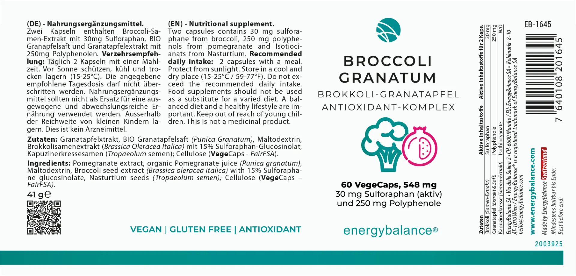 EnergyBalance Broccoli 14 Longlife, 60 VegeCaps Krebs EAN: 7640108201645
