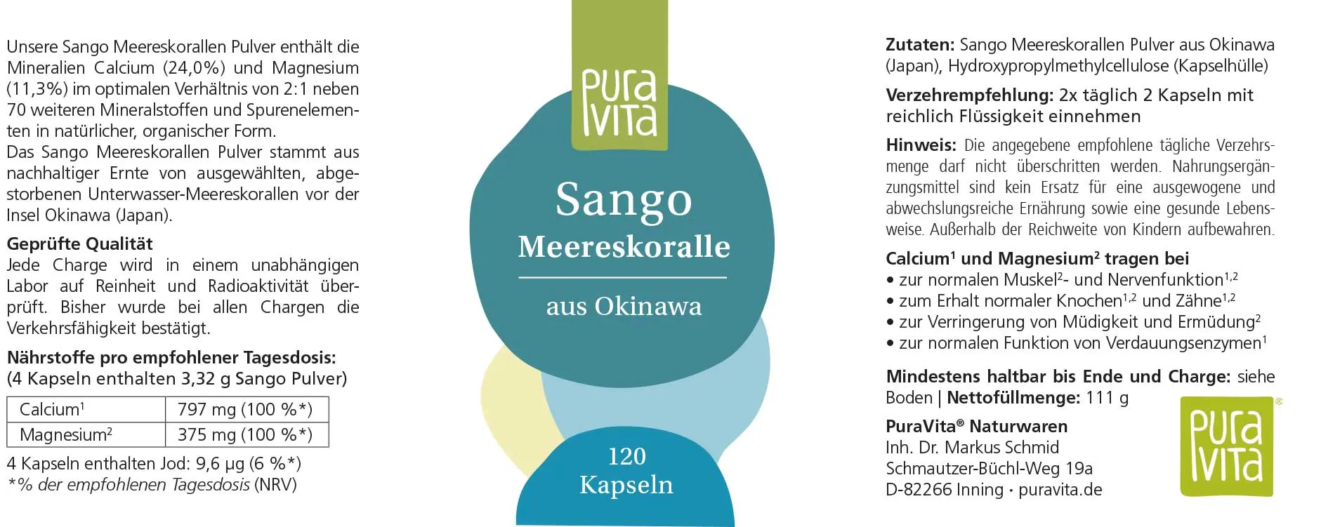 PuraVita Sango Meereskoralle, 120 Kapseln Knochen EAN:
