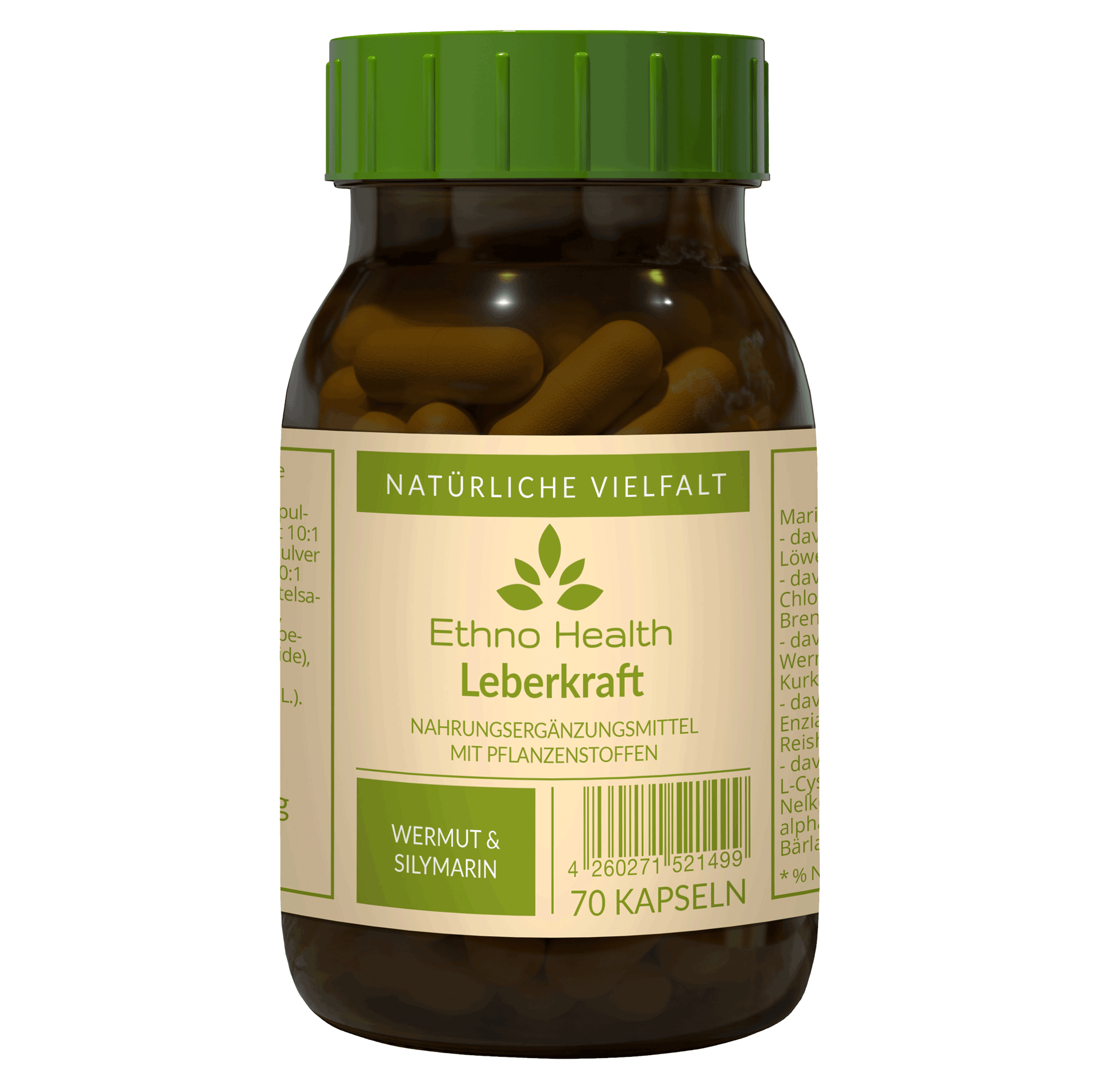 Leberkraft von Ethno Health beinhaltet 70 Kapseln