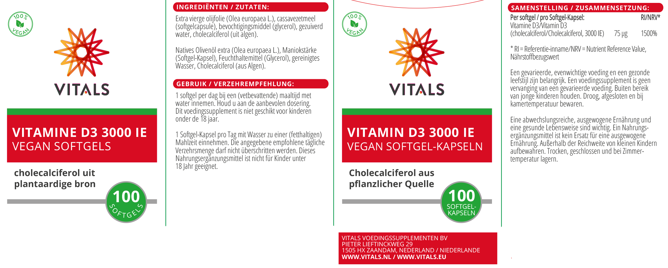 Vitals Vitamin D3 3000 IE, 100 Softgel-Kapseln  EAN: 8716717004935