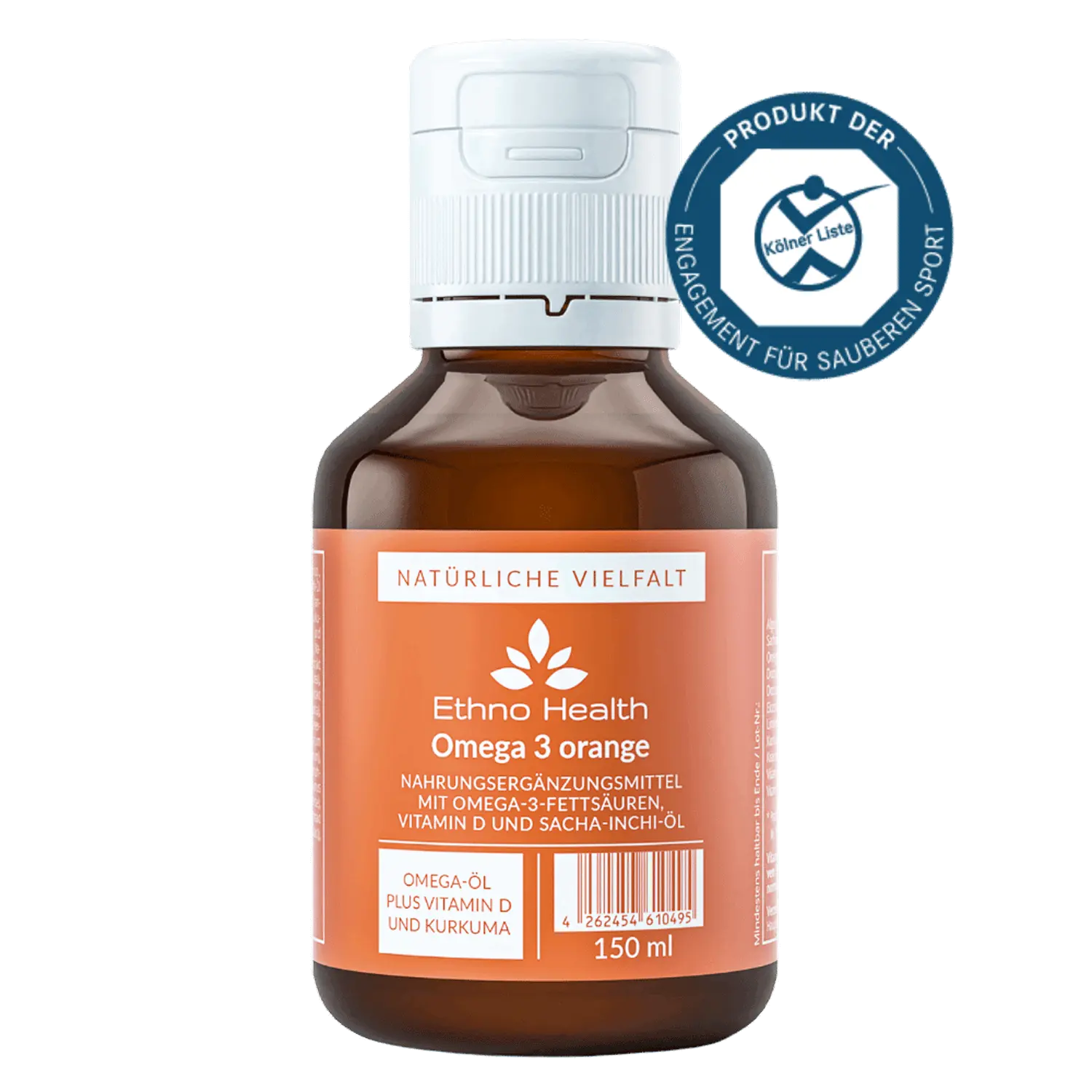 Ethno Health Omega 3 sinaasappel met vitamine D, 150 ml  EAN: 4262454610495