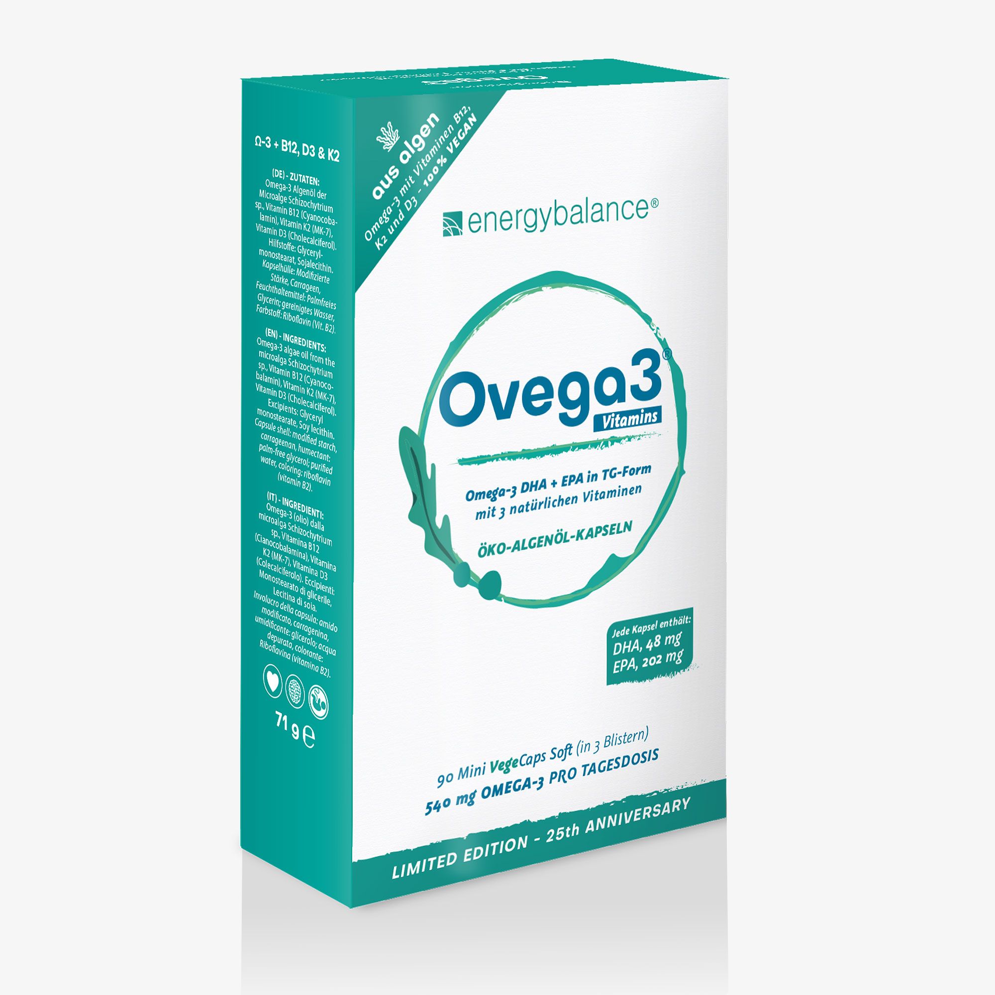 EnergyBalance Ovega3 Omega-3 DHA und EPA plus Vitamine, 90 VegeCaps  EAN: 7640108203144