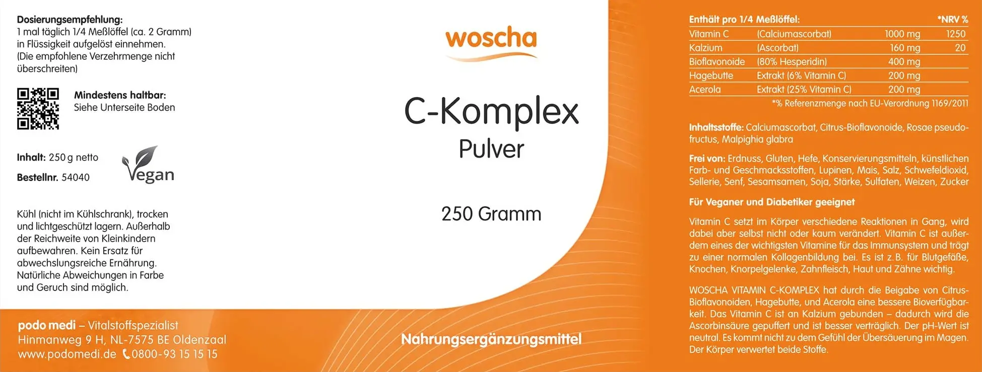 Woscha C-Komplex Pulver, 250 g  EAN: 8717729191392