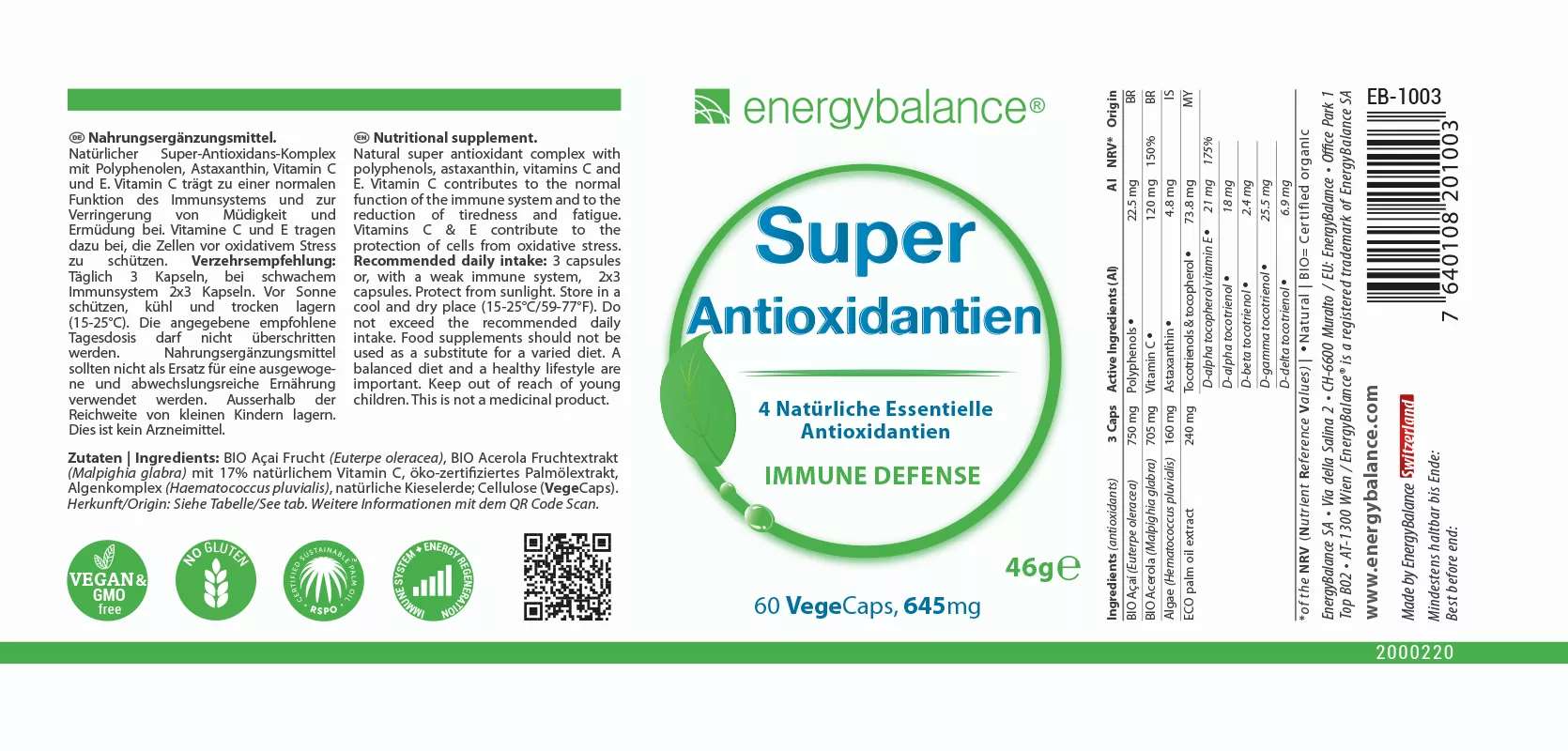 Super Antioxidantien Etikett von Energybalance