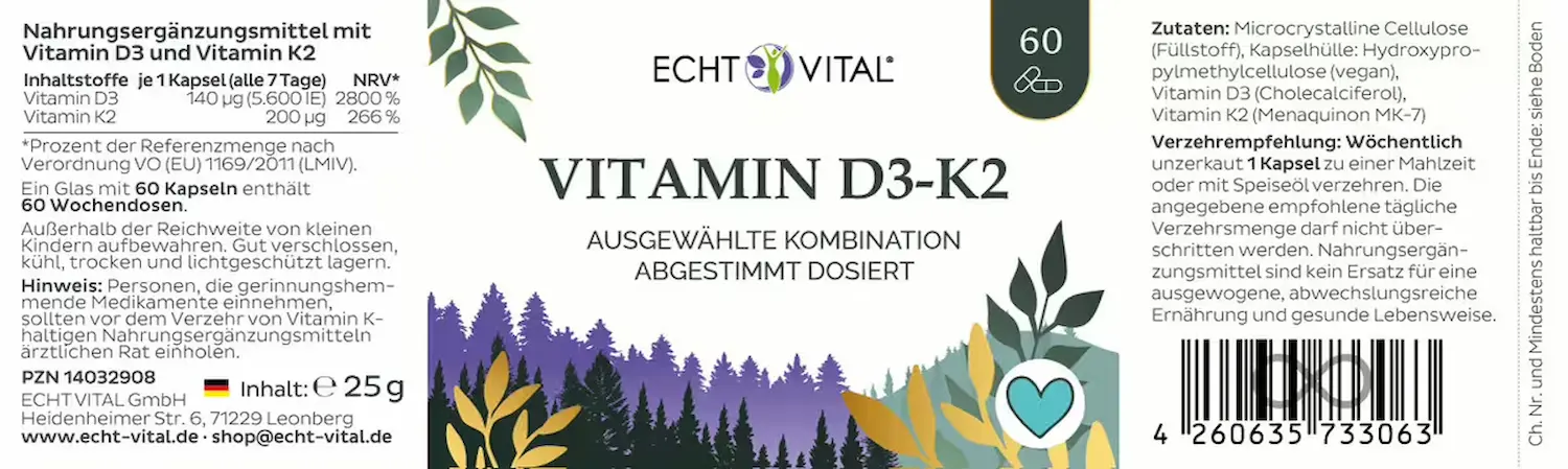 Vitamin D3 - K2, 60 capsules