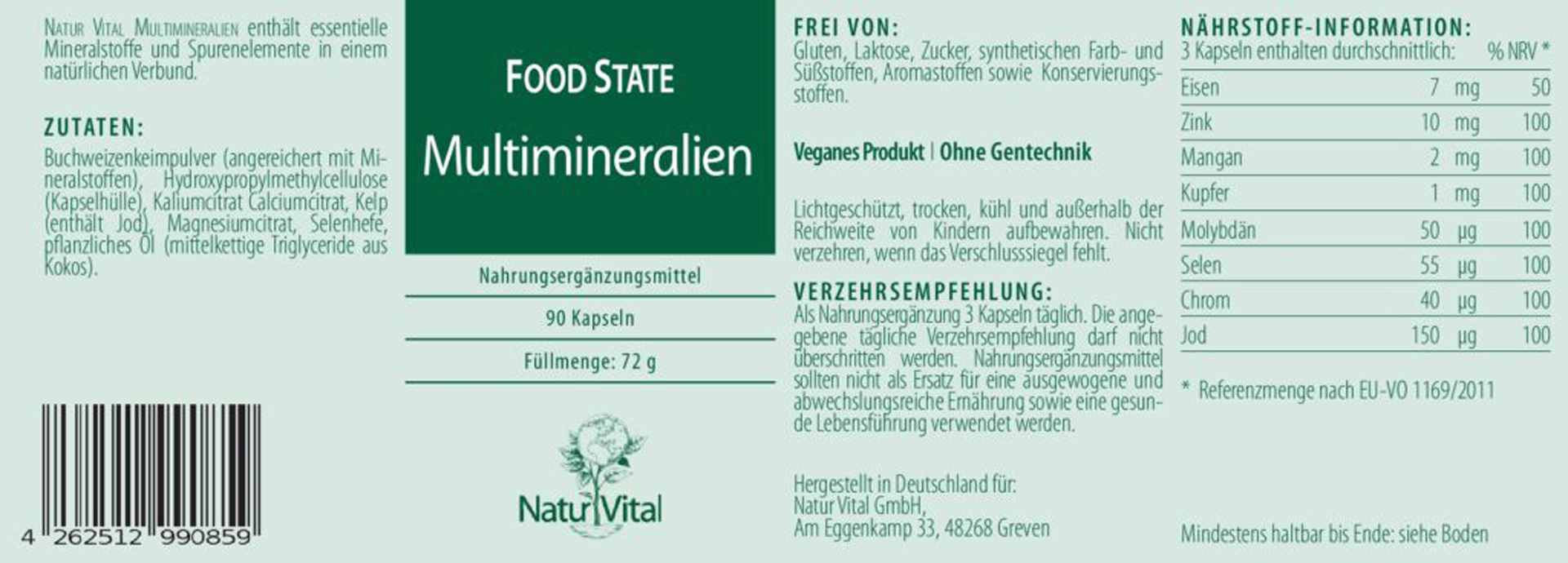 Multimineralien von Natur Vital Etikett Multimineralien von Natur Vital Etikett