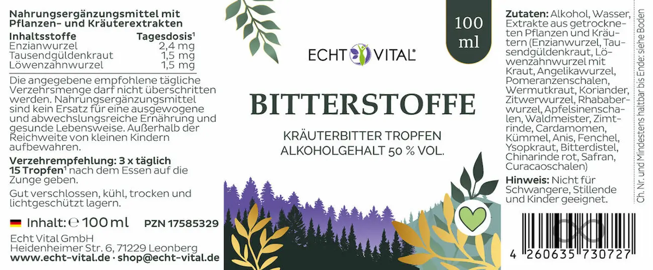 Echt Vital Bitterstoffe  nach Hildegard von Bingen, 100 ml  EAN: 4260635730727