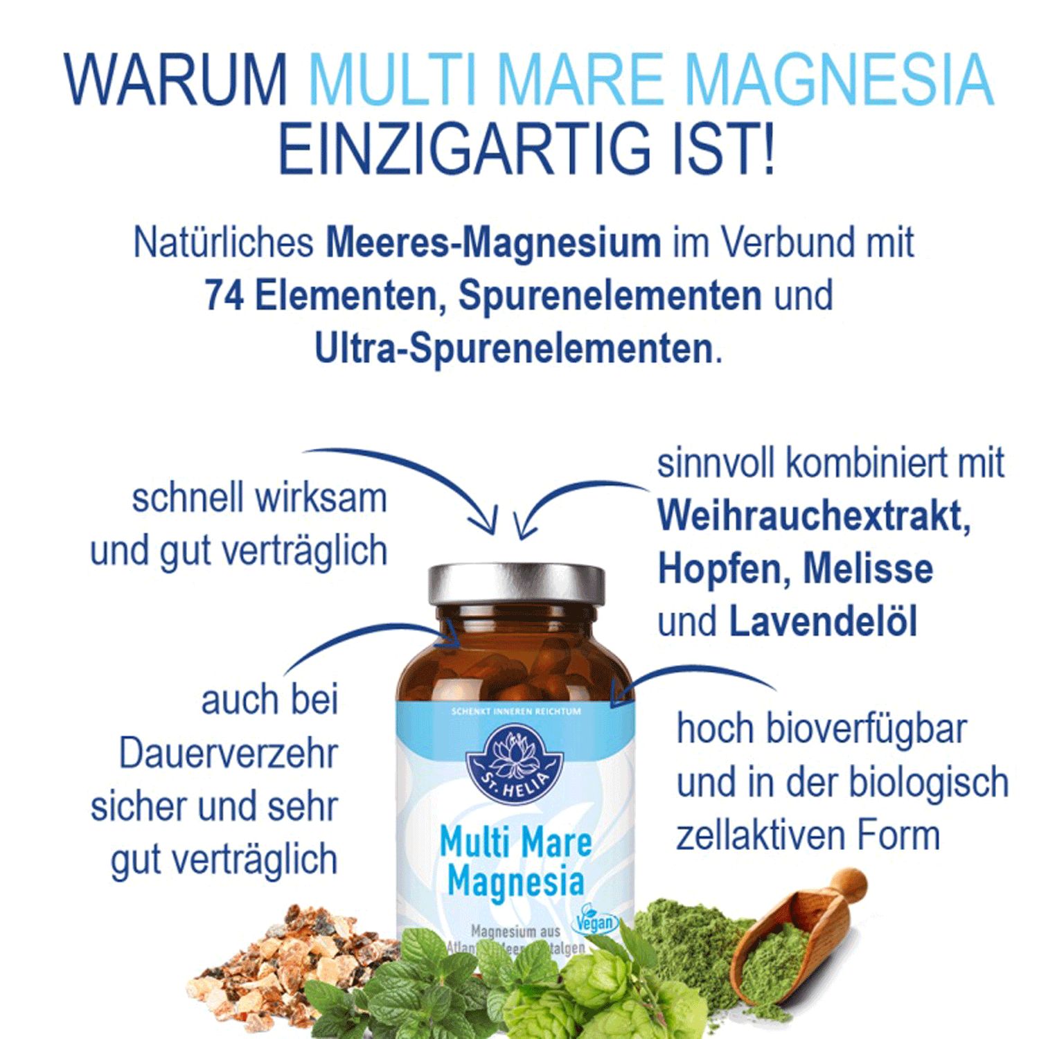 St. Helia Multi Mare Magnesia aus Meeresalgen, 150 Kapseln  EAN: 4260296430981