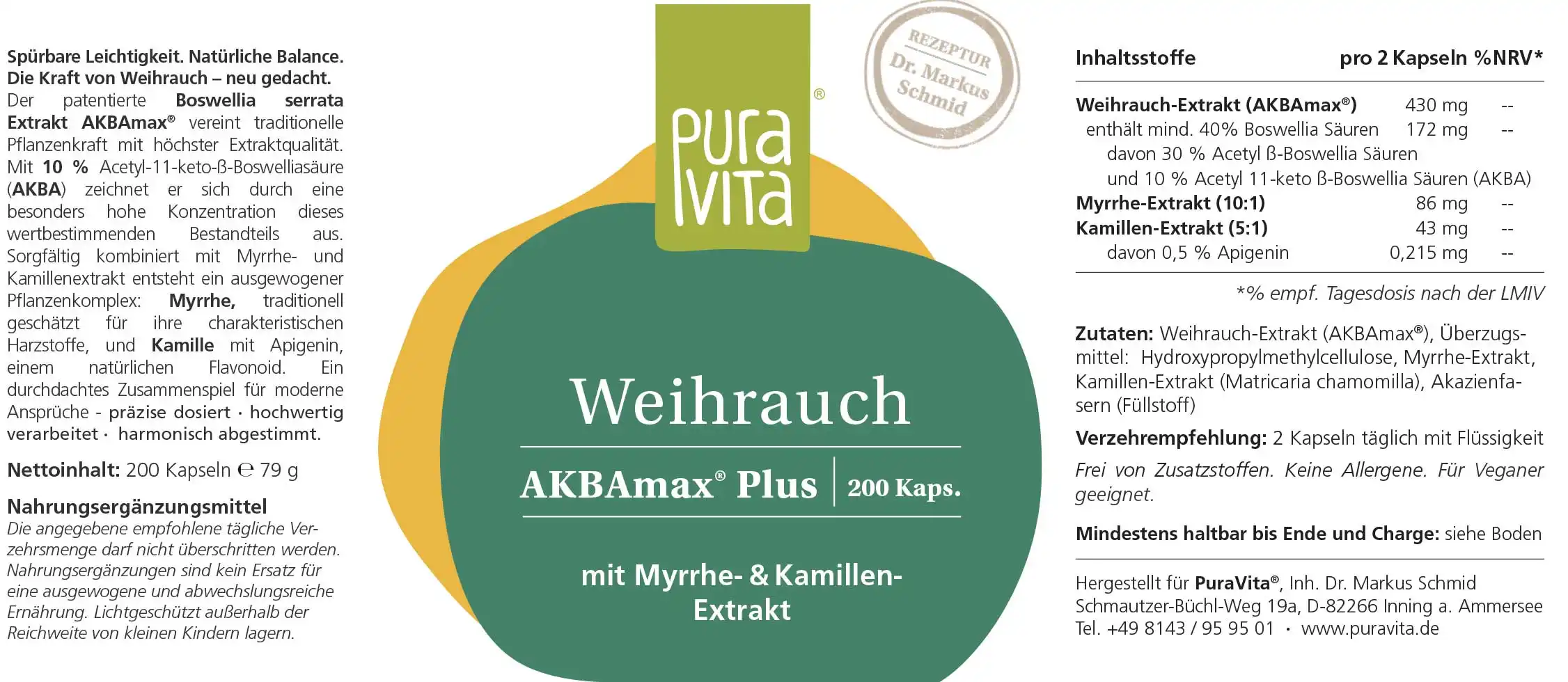 PuraVita Weihrauch AKBAmax® Plus, 200 Kapseln Gelenke EAN: