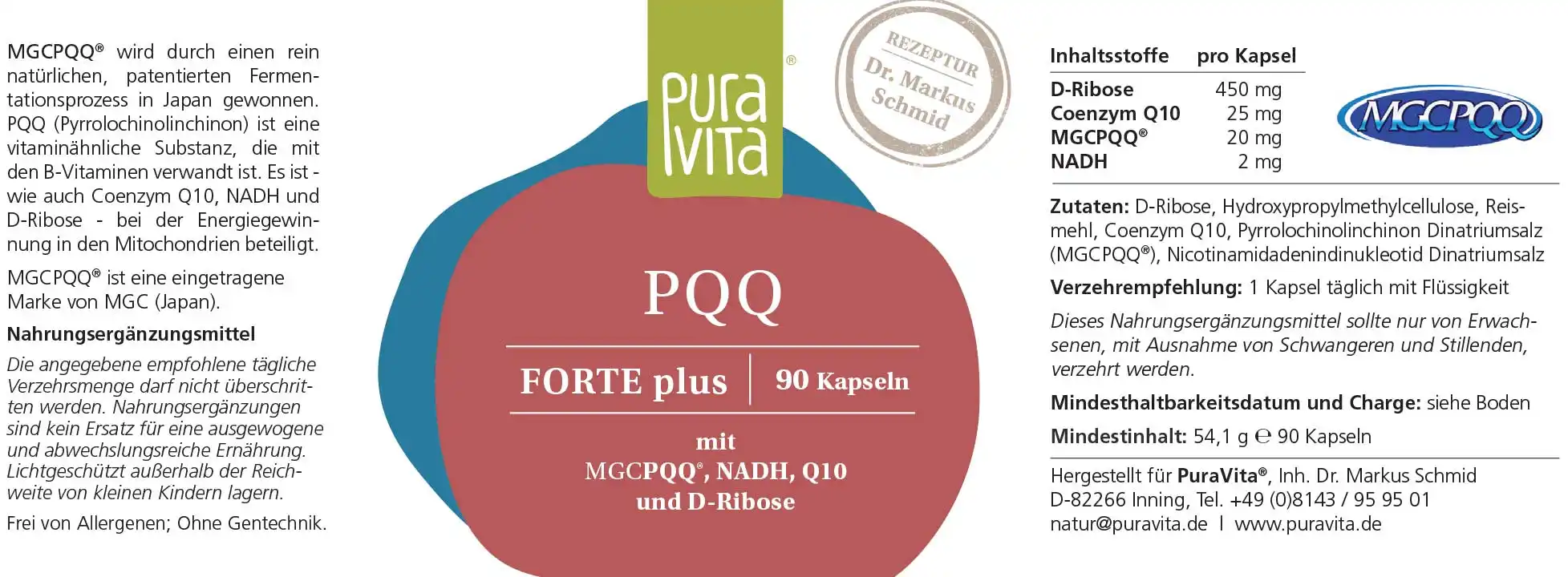 PuraVita PQQ Forte Plus, 90 Kapseln  EAN: