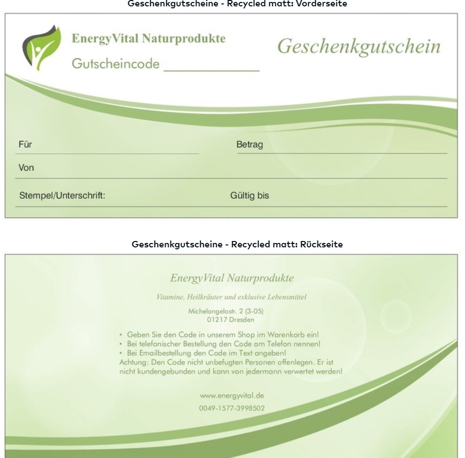 Geschenkgutschein für Energyvital Naturprodukte