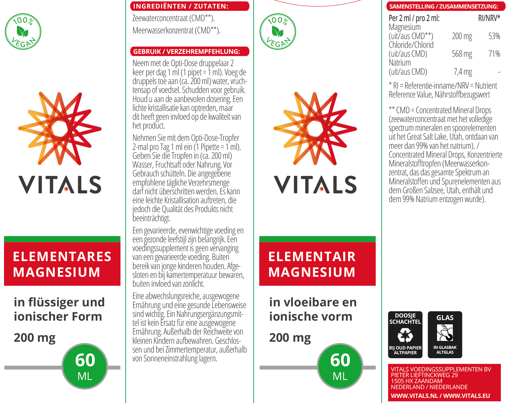 Vitals Elementares Magnesium, 60 ml Muskeln EAN: 8716717004461