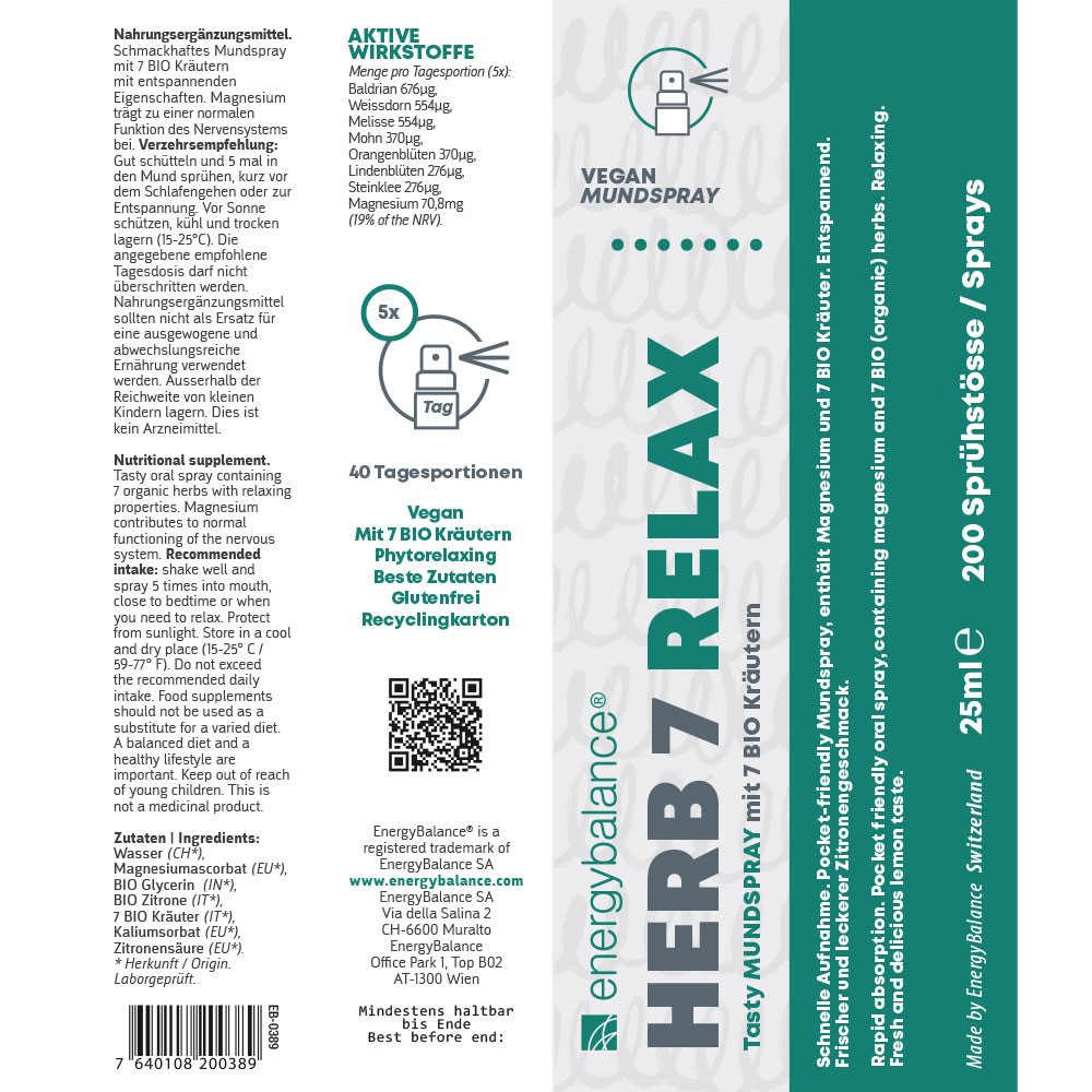 Herb 7 Relax Etikett von Energybalance