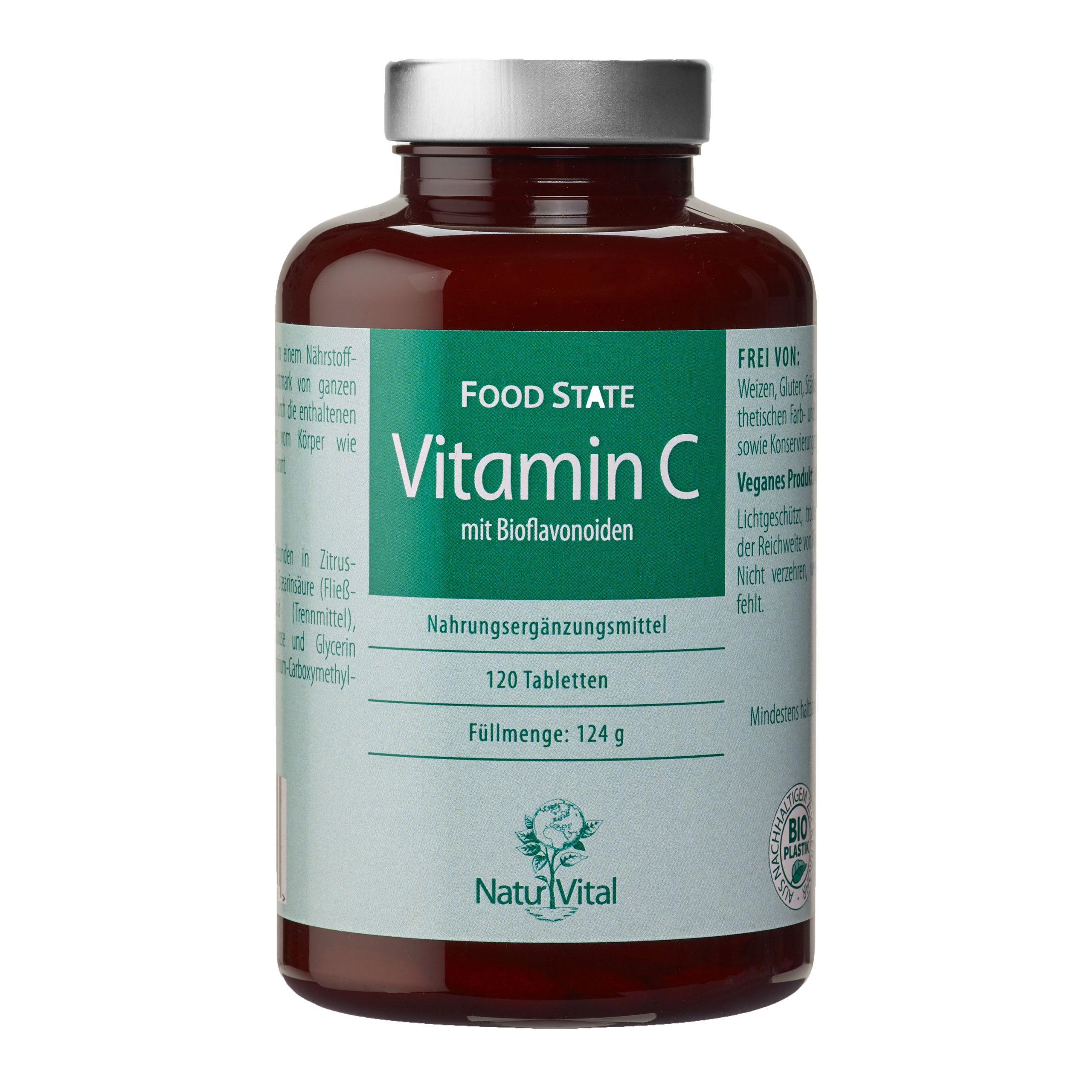 Vitamin C mit Bioflavonoiden von Natur Vital beinhaltet 120 Kapseln