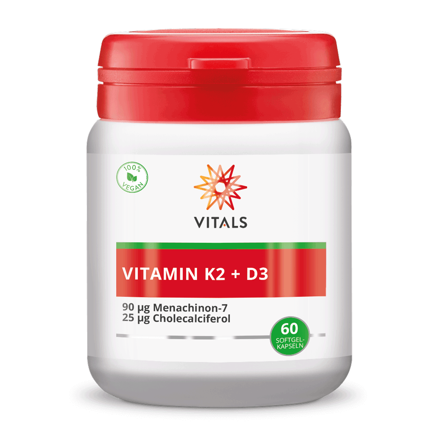 Vitals Vitamin K2 + D3, 60 vegane Softgel-Kapseln  EAN: 8716717004423