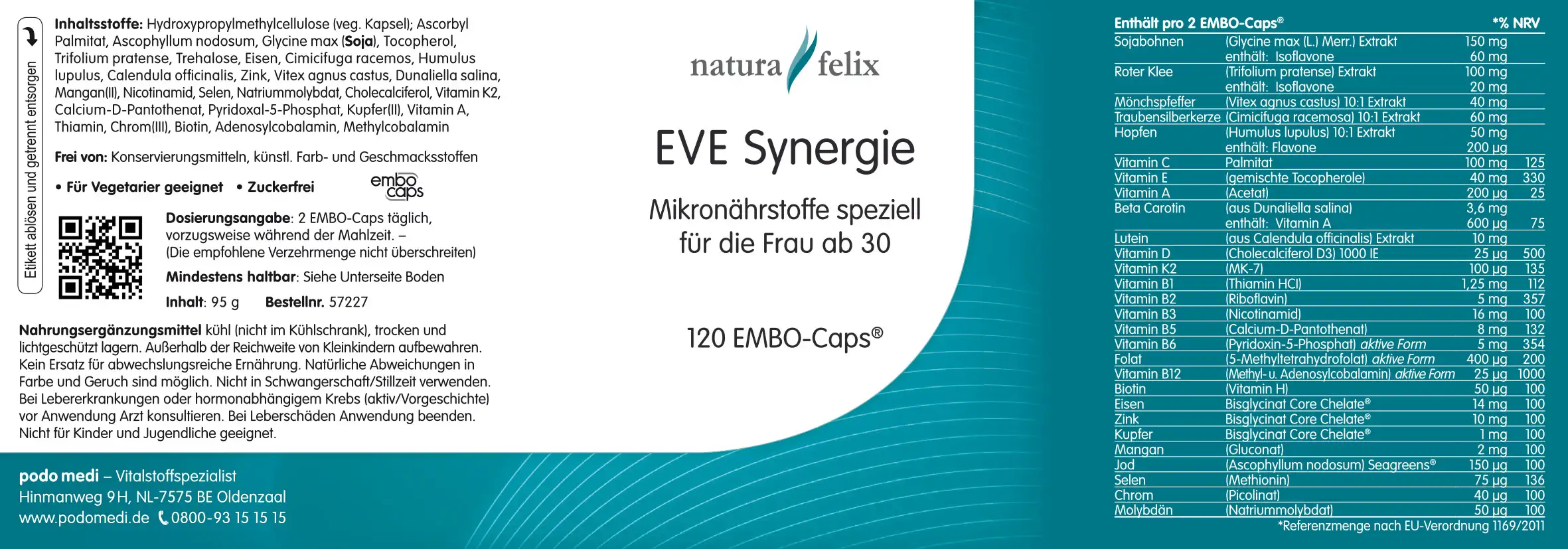 Woscha Eve speziell für Frauen von podo medi beihaltet 90 Kapseln Etikett